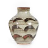 Constance E Dunn (nee Wade): A Stoneware Vase, oatmeal glaze with tenmoku brush strokes and rim,