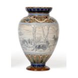 Hannah Bolton Barlow (1851-1916): A Doulton Lambeth Stoneware Vase, incised with two figures on