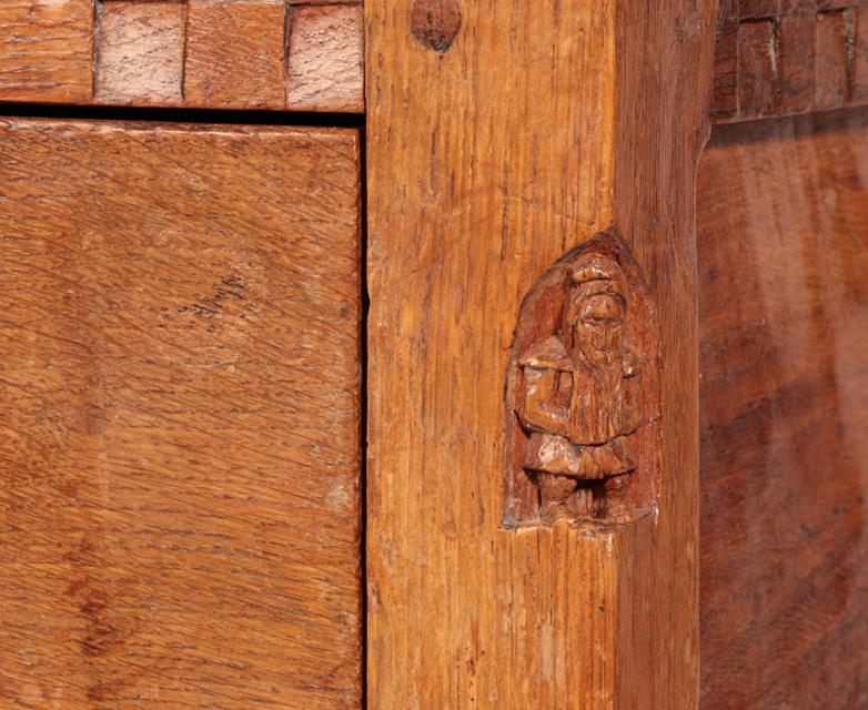 Gnomeman: A Thomas Whittaker (Littlebeck) English Oak Cupboard, the rectangular top over a carved - Image 3 of 3