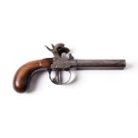 A 19th Century Belgian Side by Side Double Barrel Percussion Pocket Pistol, with 8cm turn-off