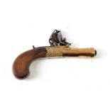 An Early 19th Century Flintlock Pocket Pistol by Labron, Leeds, the 6cm brass cannon barrel