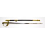 A George VI 1827 Pattern Naval Officer's Sword, the 80cm single edge fullered steel blade etched