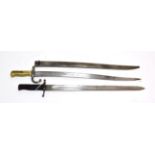 A British 1875 Pattern Artillery Bayonet, the 51 cm saw-back steel blade with various inspector's