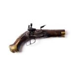 An 18th Century Spanish Miquelet Lock Pocket Pistol, the 10cm round steel barrel octagonal at the