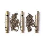 Three Early ''The Metropolitan'' Police Double Ended Whistles, in nickel, by J Hudson & Co., 244,