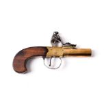 An Early 19th Century Flintlock Pocket Pistol, with 6cm round brass barrel, the underside stamped X,