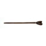 An Unusual 19th Century Zulu Rhinoceros Horn Prestige Staff, with rounded bifurcated head and