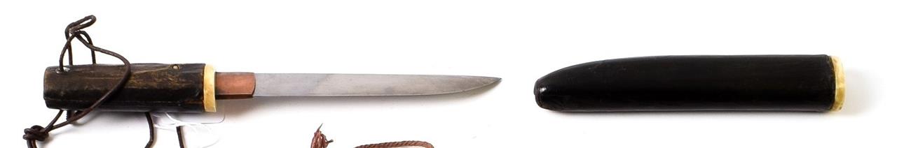 A Second World War Japanese Kamikaze Pilot's Knife, with unsigned 13.5cm steel blade, one piece