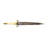 An 18th Century German Plug Bayonet, the 29cm single edge damascined steel blade double edged for