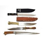 A Khyber Type Knife, with 28cm single edge steel blade and walnut grip scales; a Modern Bowie Knife,