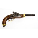 A Potsdam 1851 Percussion Cavalry Pistol, 18 bore, the 23cm round barrel with ringed muzzle and