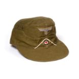 A German Third Reich EM's M41 Tropical Field Cap, in olive/khaki cotton, the front of the cap