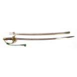 A 19th Century Spanish Infantry Officer's Sword, the 77cm single edge plated steel blade with a