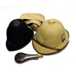 A Second World War Wolseley Tropical Pith Helmet, covered in light khaki twill, with six panelled