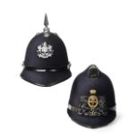 An Early Spike Top Six Panel Police Helmet to Exeter City Police, of cork construction, with