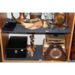 Four various mantel clocks including a late 19th century walnut cased musical clock; a travel record