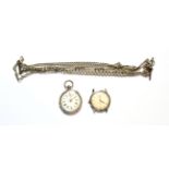A gents 1950's Girard Perregaux wristwatch, lady's fob watch stamped 0.800, two silver chains and