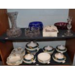 A group of good cut glass vases and bowls; a part dinner service; Villeroy & Boch clock etc