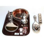 A collection of silver and silver plate, including: a George V silver sugar-caster, Birmingham,