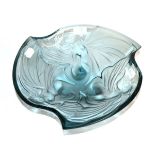 A modern Lalique 'Daydream Aurora' bowl, of stylised figural form, in ocean blue, 34cm diameter