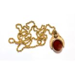 A swivel fob on a 9 carat gold ropetwist chain, chain length 60cm . Gross weight 24.8 grams.