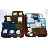 Two trays and one box including boxed English enamel boxes; and assorted miniature tea wares