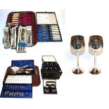 A collection of silver and silver plate, including: a set of six silver cased teaspoons; six