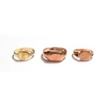 Three 9 carat gold signet rings, various sizes . Gross weight 11.5 grams.