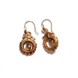 A pair of drop earrings, of decorative hoop form, with a central suspension, hook fittings for