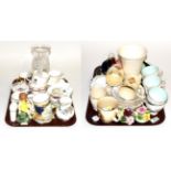 Two trays including commemorative china; Aynsley; a Royal Worcester figure ''Fridays Child''; and