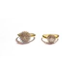 A 9 carat gold diamond cluster ring, finger size N1/2; and a diamond cluster ring, unmarked,