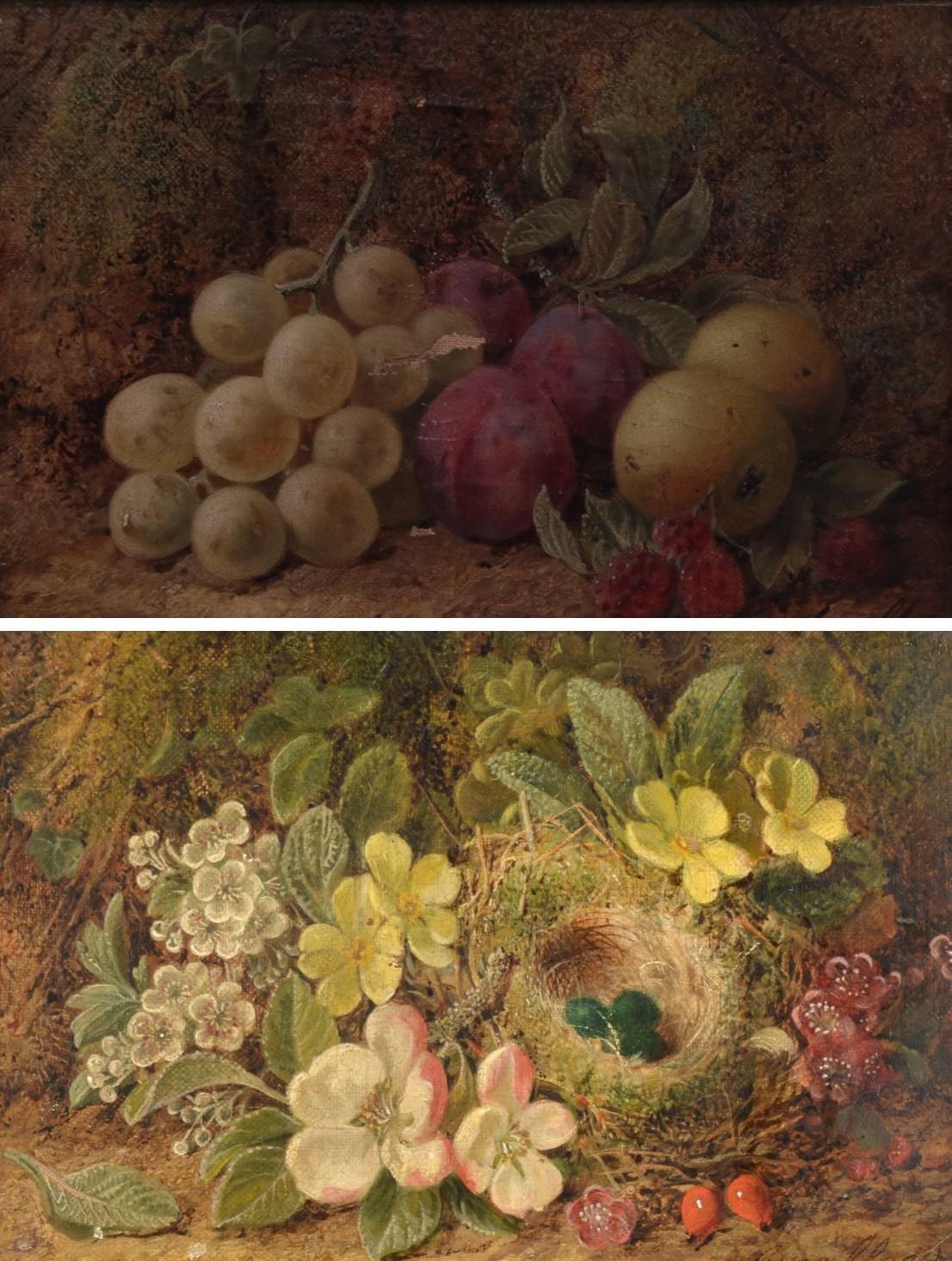 Attributed to George Clare (1830-1900) Still life of flowers and eggs in a nest Signed, oil on