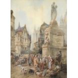 Paul Marny (1829-1914) ''The Joan of Arc Monument, Rouen'' Signed, watercolour, 82cm by 60cm