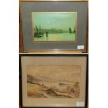 J Jerome Rilly Figures on a country lane Signed, watercolour, together with three further