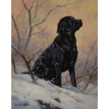 John Trickett (b.1953) Black Labrador in the Snow Signed, oil on canvas, 50cm by 40cm Artist's