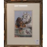 Mabel Gear (1900-1997) Two horses and a pigeon Signed, watercolour, 28cm by 18.5cm Provenance: