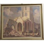 Ernest Waldron West (1904-1994) The passing of St. Andrew's Church, Worcester Signed and inscribed