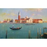 Helios (b.1958) Spanish ''Gondolas in Venice'' Signed, oil on canvas, 49cm by 75cm See