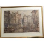 Paul Marny (1829-1914) View of a town possibly Rouen Signed, watercolour, 64cm by 102cm