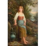 Trevor Haddon RBA (1864-1941) Full length portrait of a maiden collecting water Signed, oil on