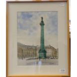 David Gentleman (b.1930) ''The Place Vendome and the Ritz'' Signed, ink and watercolour, 35cm by