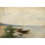 Follower of Charles-François Daubigny (1817-1878) A hazy river scene Indistinctly signed, oil on