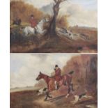 British School (19th century) A pair of naive hunting scenes Oil on canvas, 39.5cm by 64.5cm