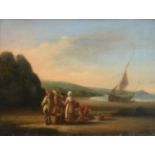 Circle of William Shayer Sr (1787-1879) Fisher folk on a beach Oil on canvas, 17.5cm by 24cm