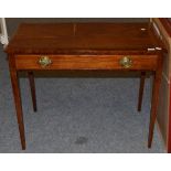 A George III mahogany and ebony strung side table, fitted one drawer, 87cm wide