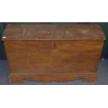 A 19th century pine dome top chest, with carrying handles to the sides, 140cm wide