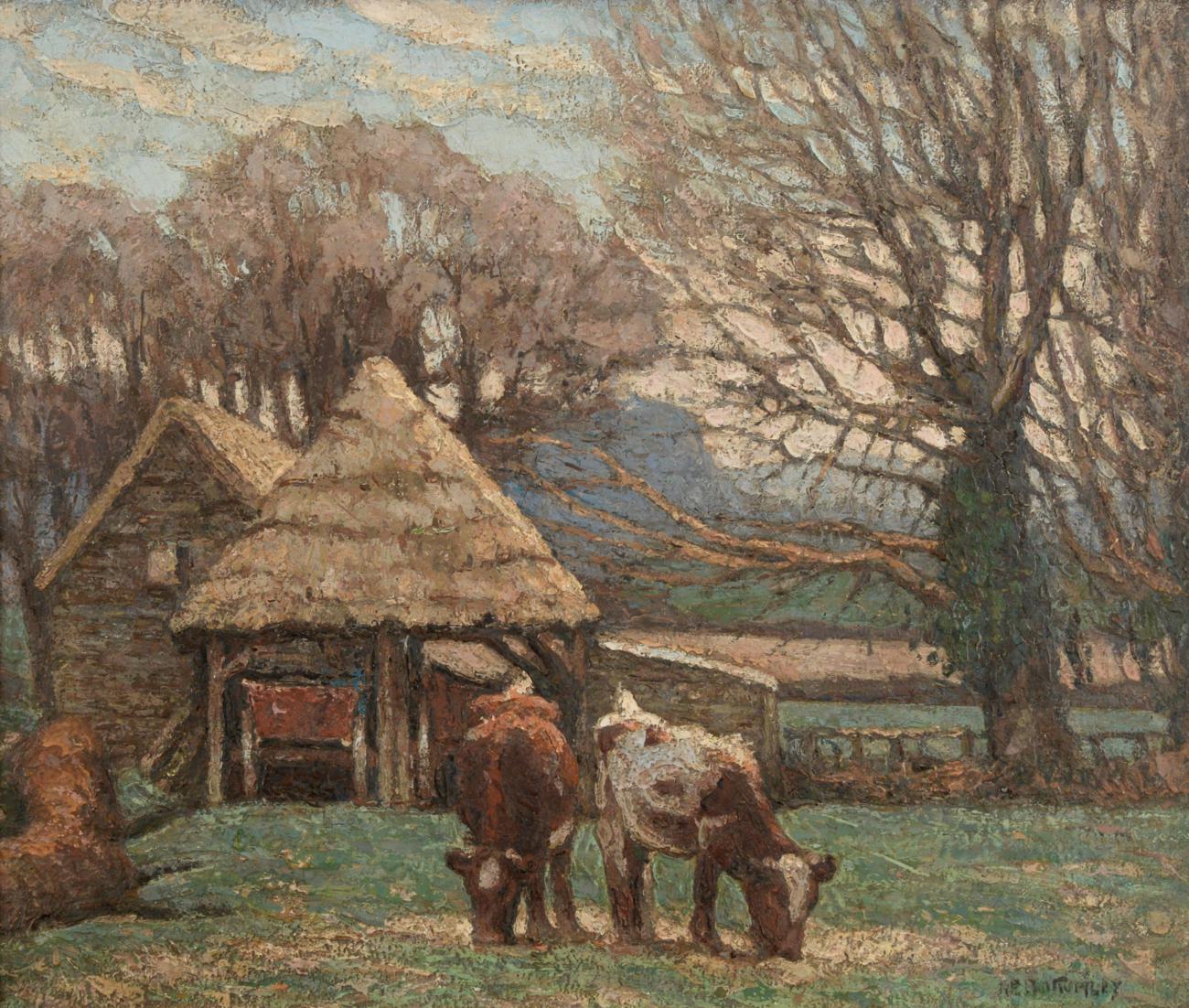 Albert Ernest Bottomley (1873-1950) Farmyard Scene Signed, oil on canvas, 62cm by 75cm