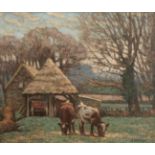 Albert Ernest Bottomley (1873-1950) Farmyard Scene Signed, oil on canvas, 62cm by 75cm