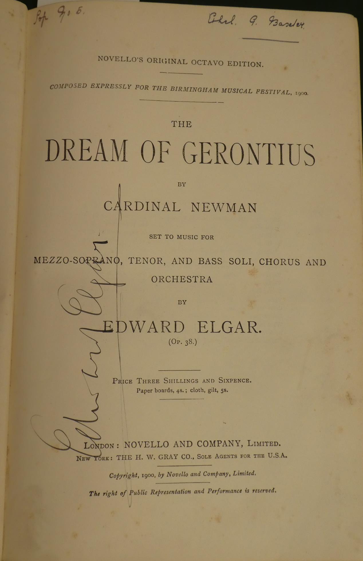 Elgar (Edward) The Dream of Gerontius, by Cardinal Newman, set to Music for Mezzo-Soprano, Tenor, - Image 2 of 7