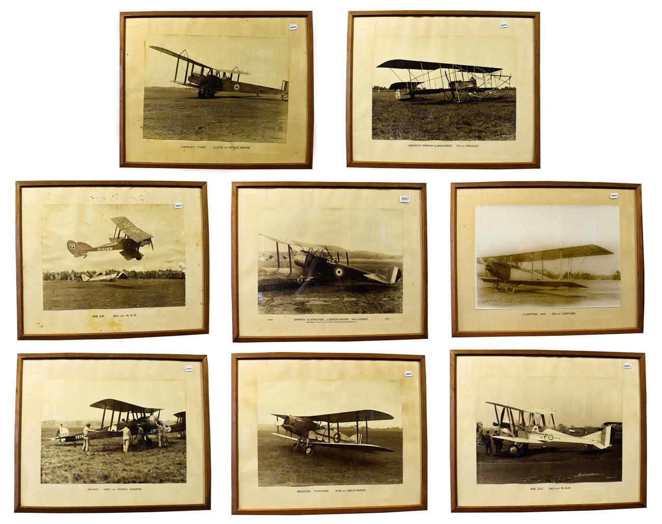 Early Aviation Eight large monochrome photographs depicting early aeroplanes, comprising; Maurice